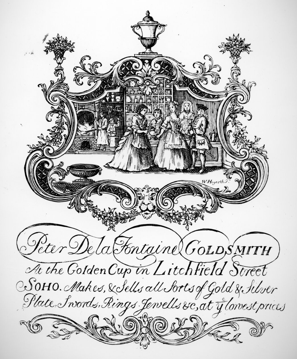 Cartão de comércio para Peter De la Fontaine, Goldsmith, c.1790s de English School