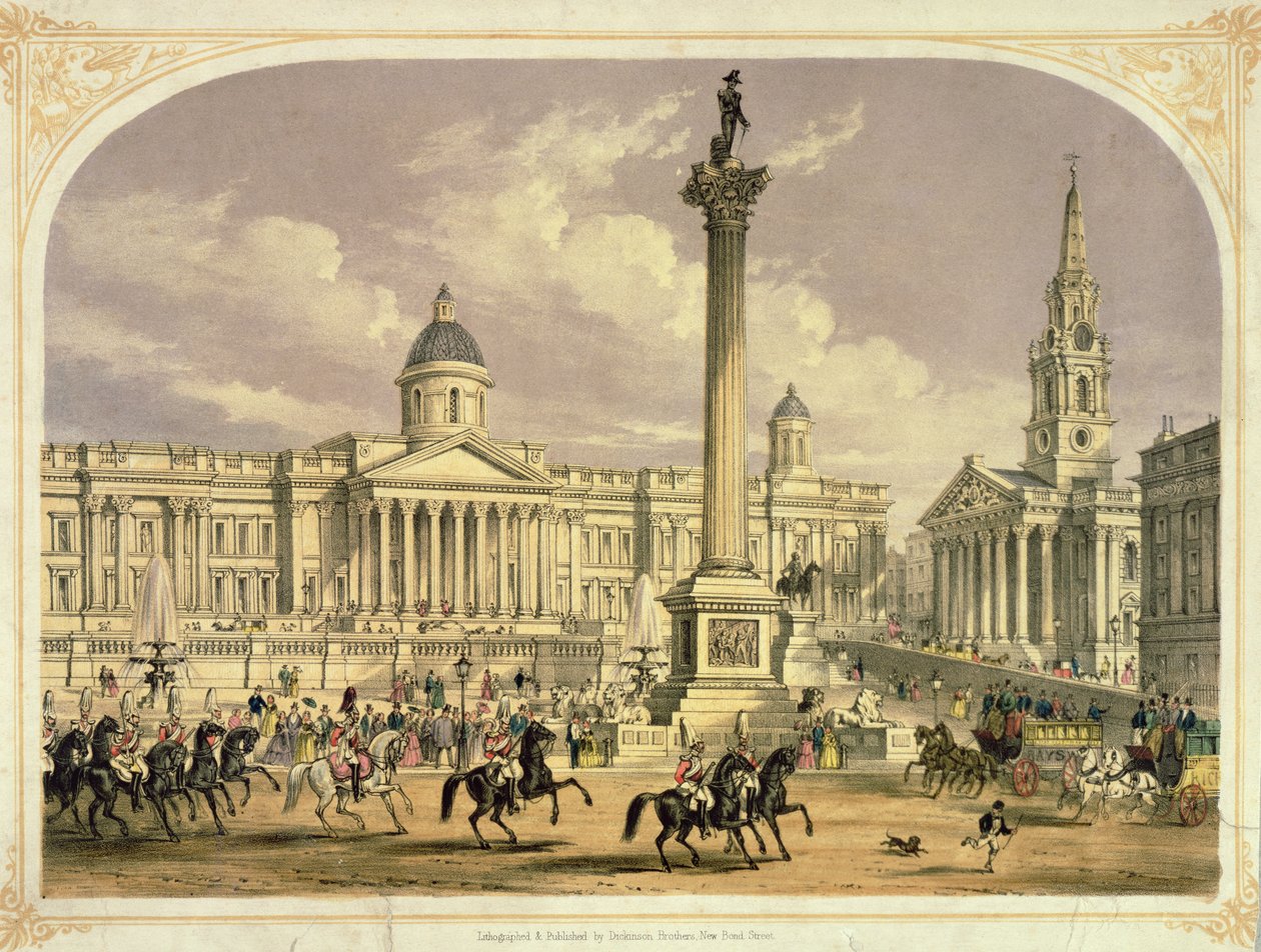 Trafalgar Square, publicado pelos irmãos Dickinson, século XIX (impressão) de English School