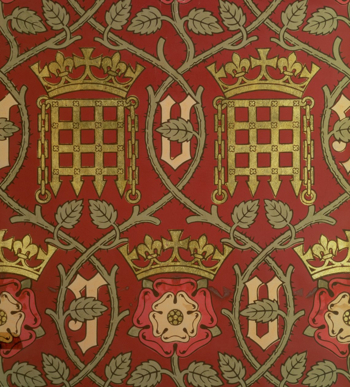 Tudor Rose, reprodução papel de parede desenhado por S. Scott e produzido por Cole & Sons, depois de um desenho de Augustus Charles Pugin (1762-1832) para as Casas do Parlamento, 1845-1850 (ver também 14528) de English School