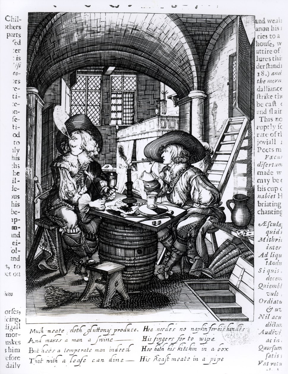 Dois jovens nobres fumando, uma ilustração para fumar do Reino de James I (1566-1625) de English School
