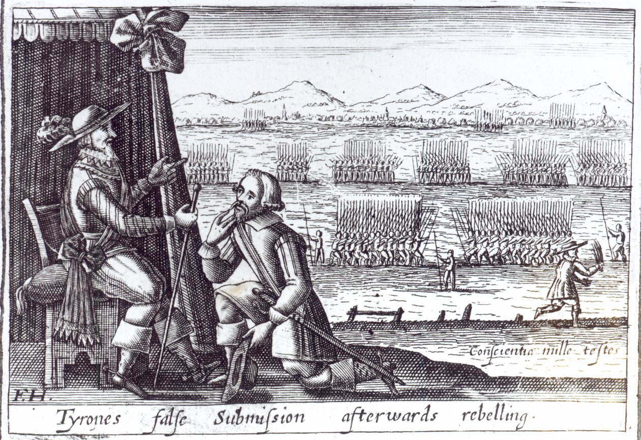 A falsa submissão de Tyrone ao Lord Adjunto, Lord Mountjoy, em Mellifont, 30 de março de 1603 de English School