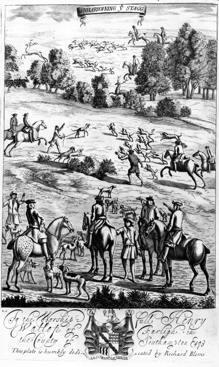 Unharbouring ye Stagg, de &39;The Gentleman&39;s Recreation&39; publicado por Richard Blome, 1686 de English School