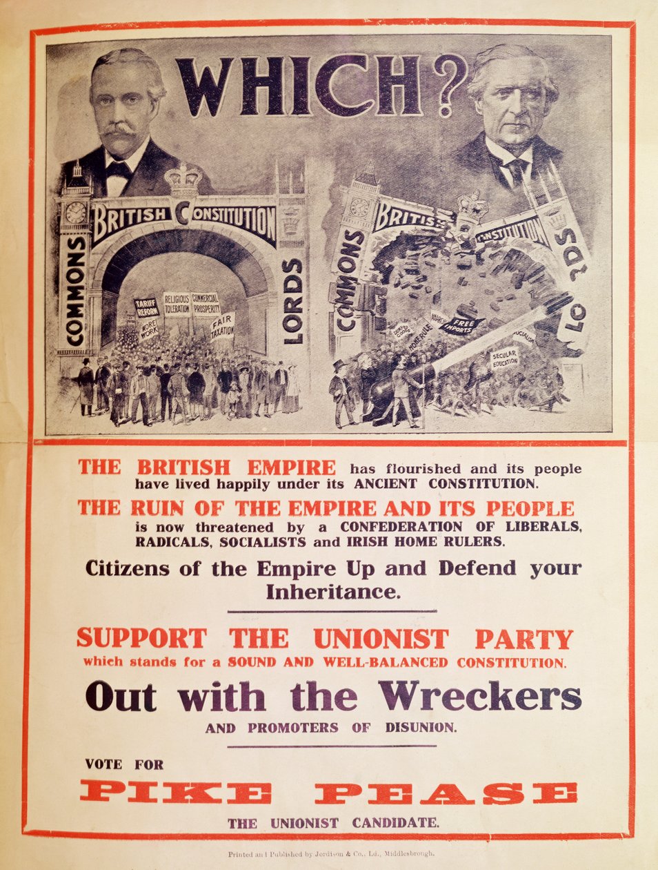 Cartaz do partido unionista para a eleição geral britânica de janeiro de 1910 de English School
