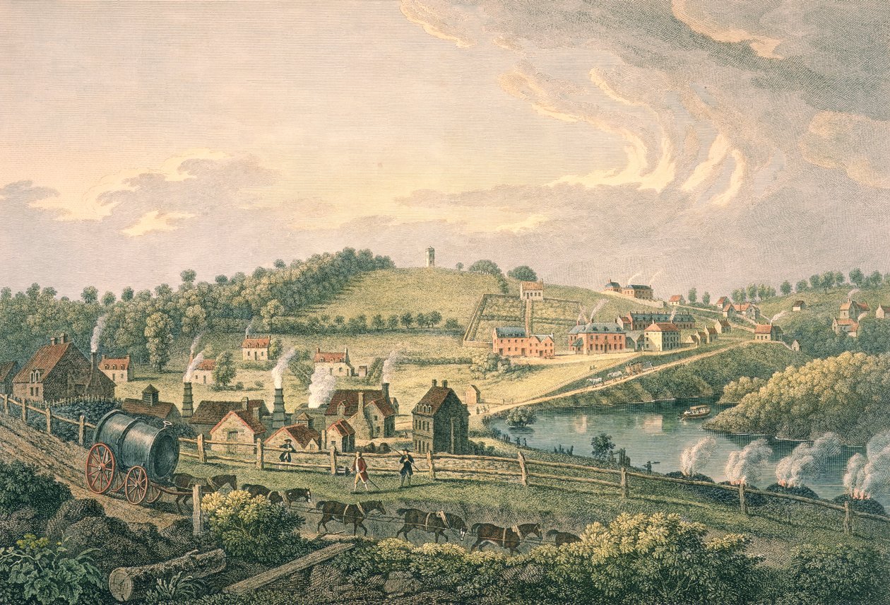Trabalhos superiores em Coalbrookdale, Shropshire gravado por F. Vivares, publicado em 1758 de English School