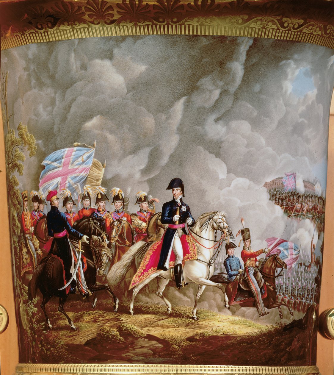 Vaso com representação de Wellington e seus oficiais na batalha de Waterloo em 1815 (cerâmica) de English School