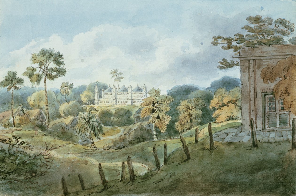 Vista do capitão Williams Bungalow em Mongheer (Munger), c.1808 (wc) de English School