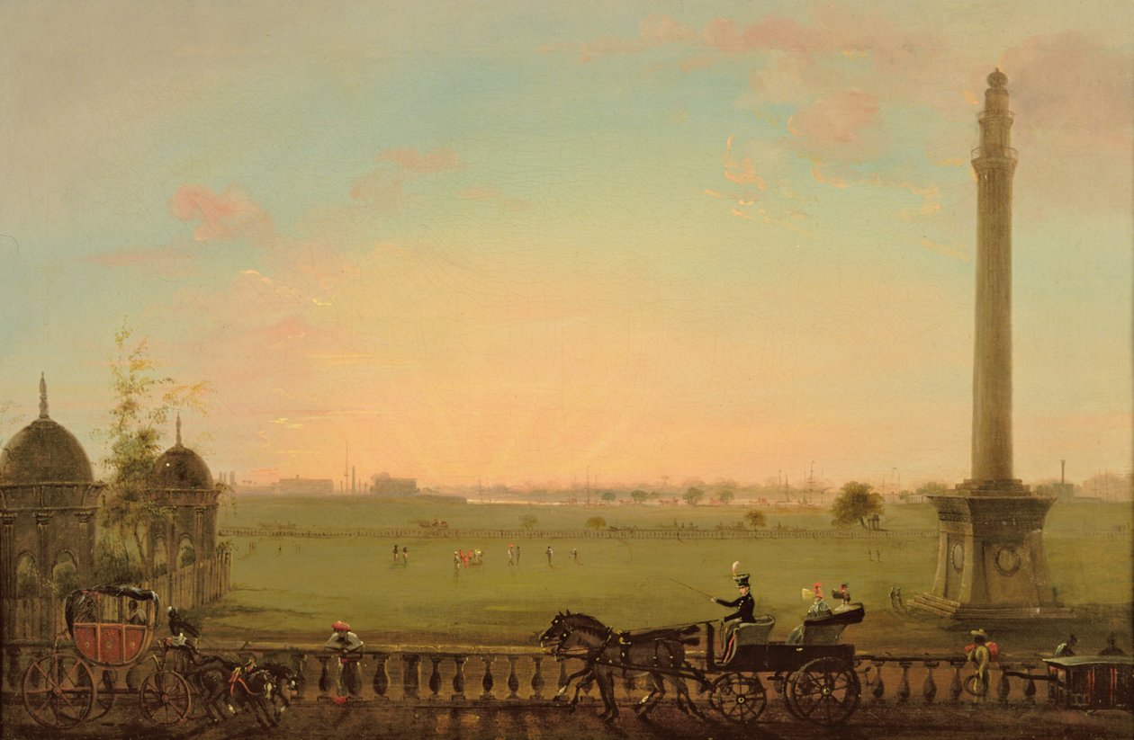 Vista da estrada de Chowringhee, Calcutá, em direção ao rio Hoogly, c.1840 de English School