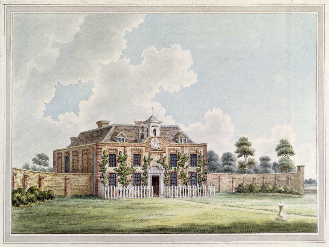 Vista da casa de Dawley, Harlington, Middlesex, c.1820 (gravura de cor) de English School