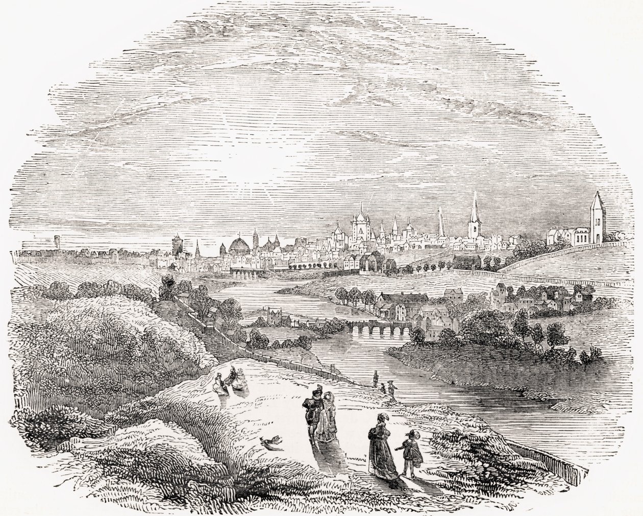 Vista de Dublin no século XVII, de "Old England&39;s Worthies" de Lord Brougham e outros, publicada em Londres, cerca de 1880 de English School