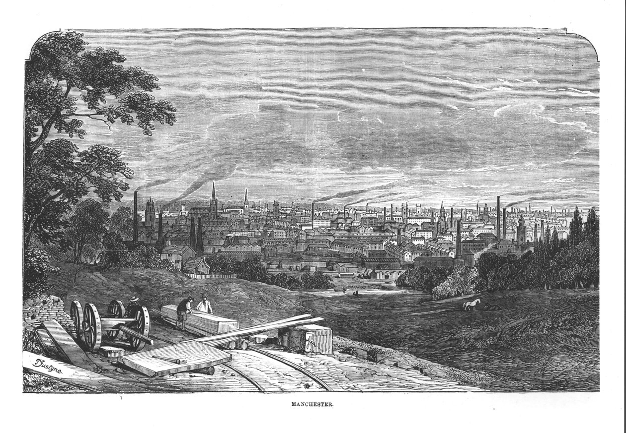Vista de Manchester, gravada por T.Gustyne (foto de Bw) de English School