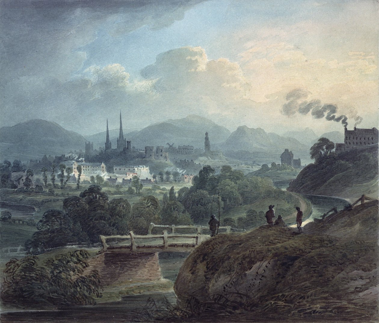 Vista de Shrewsbury através do Severn (wc no papel) de English School