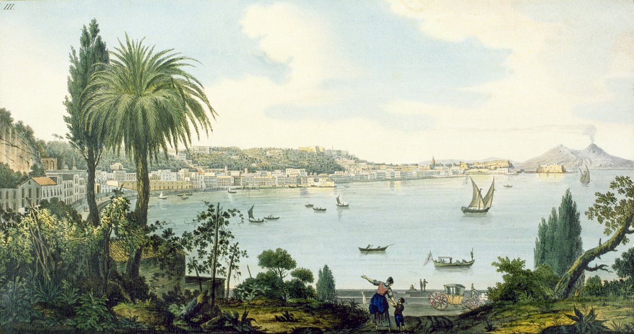 Vista da Baía de Nápoles e Vesúvio, placa III de Sir William Hamiltons Campi Phlegraeiae (suplemento), 1779 (wc) de English School