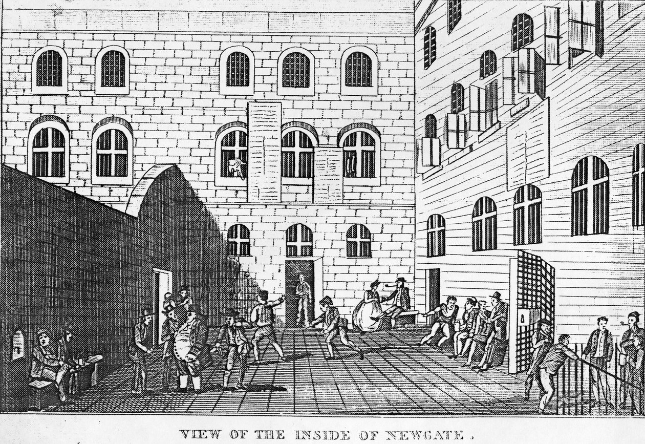 Vista do interior de Newgate, 1809 de English School