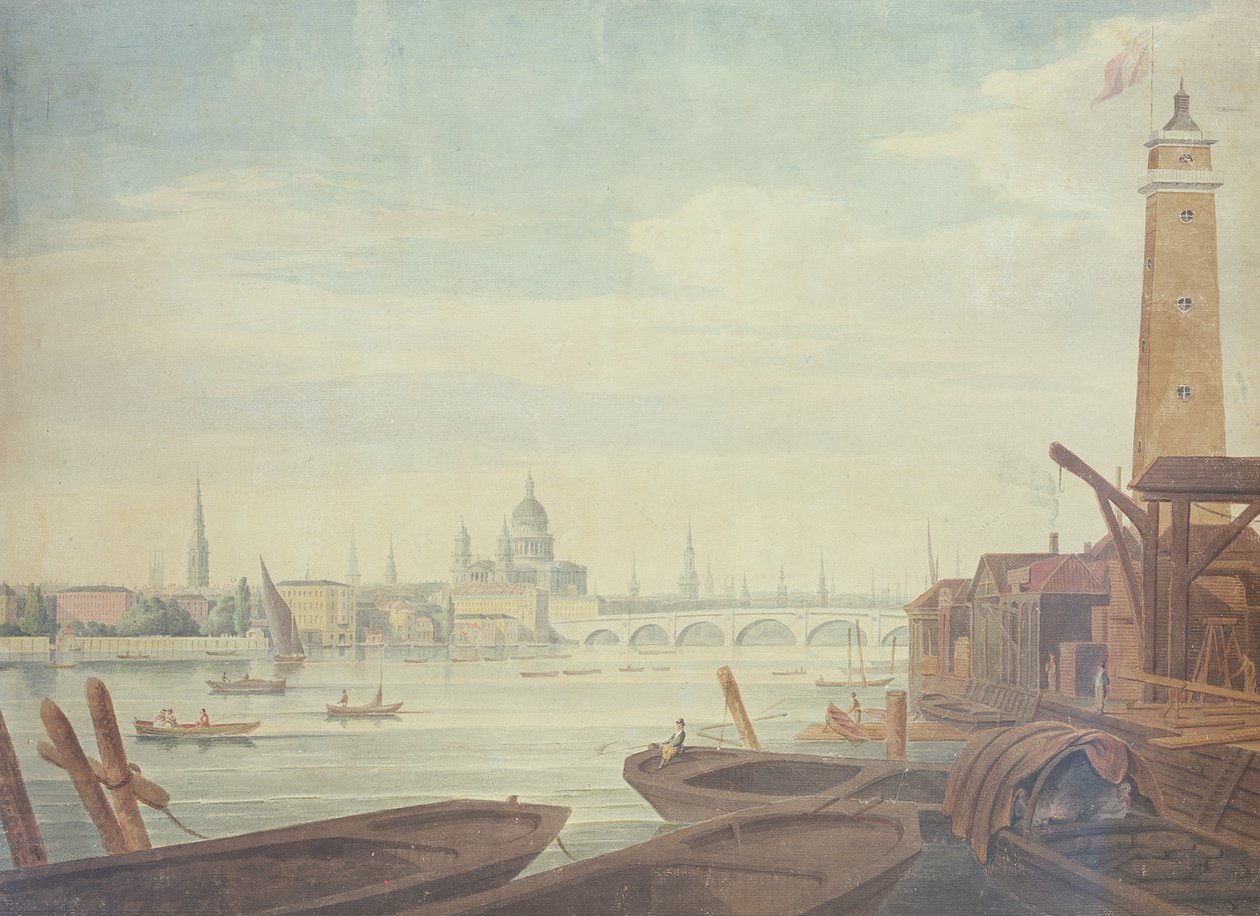 Vista do Templo, de São Paulo e da Ponte Blackfriars, de Maltby&39;s Shot Manufactory, 1760 de English School