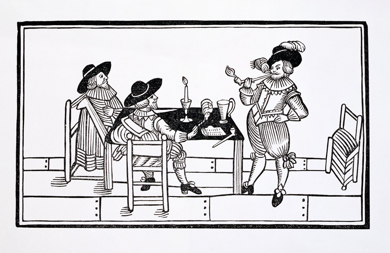 Vintners em uma casa de cerveja Tudor, de uma saúde de broadsheet para todos, 1642 de English School