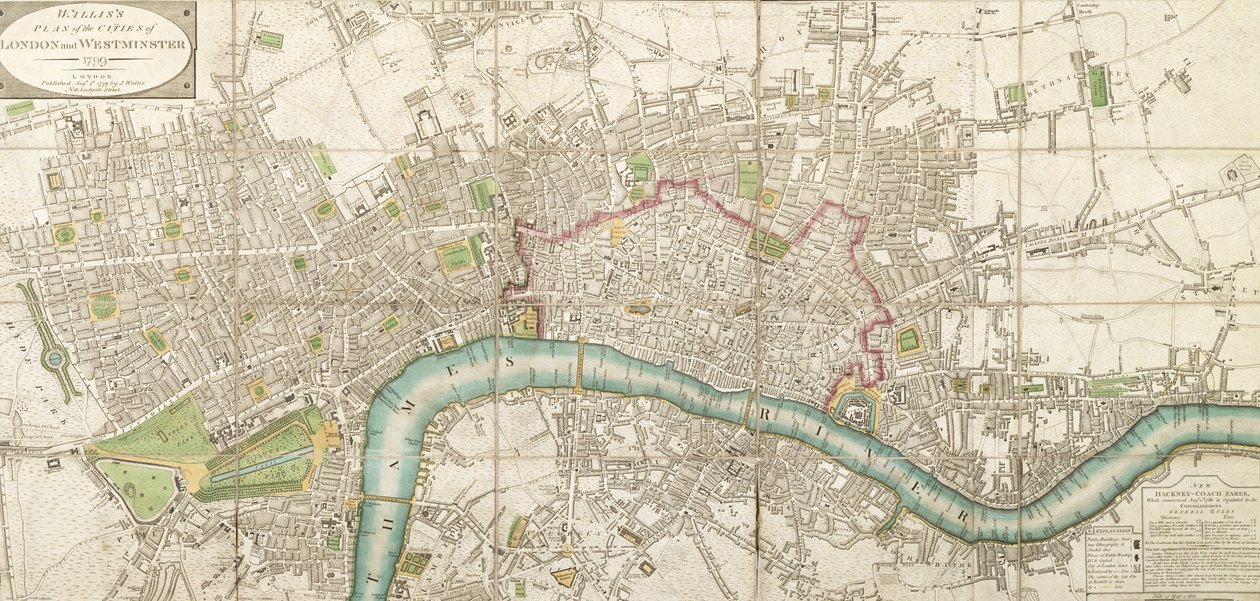 Walliss dobrado mapa da cidade de Londres e Westminster, 1799 de English School