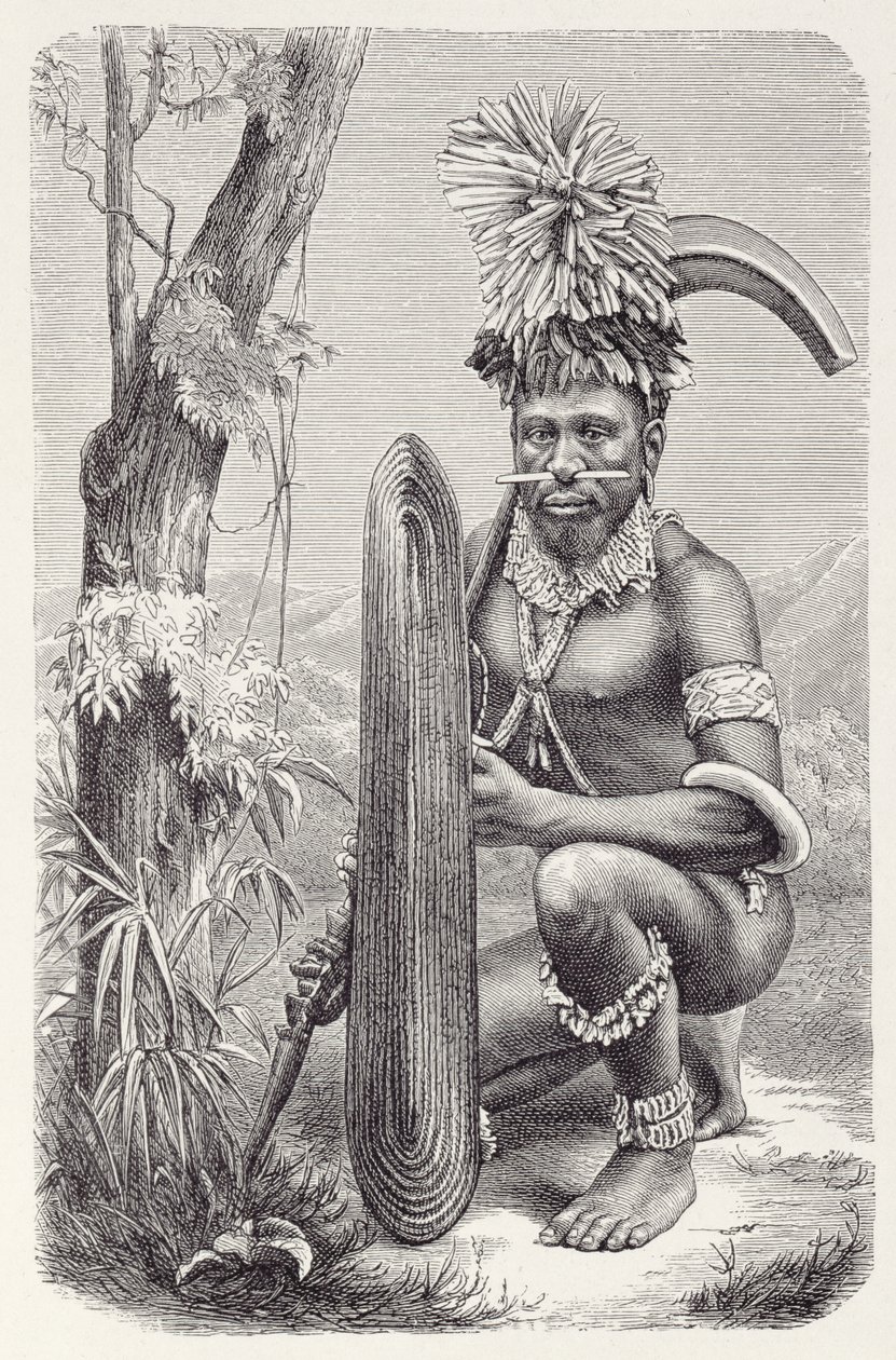Guerreiro das Ilhas Salomão, de The History of Mankind, Vol.1, do Prof. Friedrich Ratzel, 1896 de English School