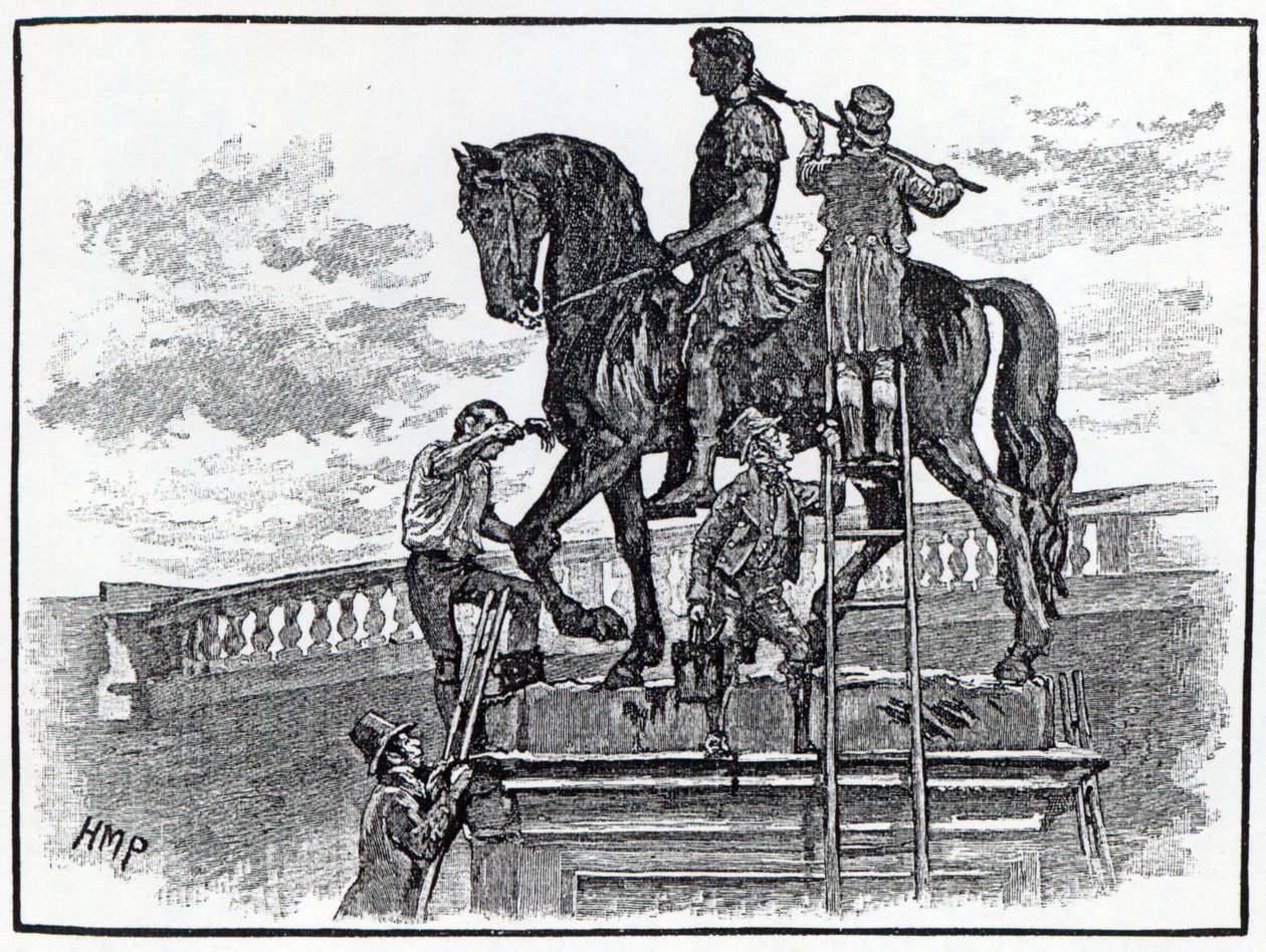 William III estátua sendo pintada de preto, Dublin, 1821 de English School