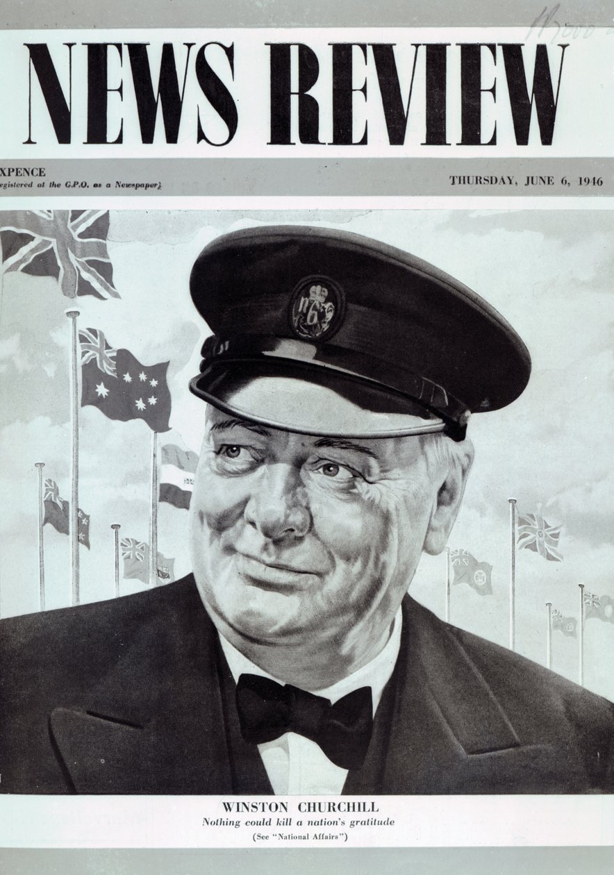 Winston Churchill, da capa do &39;News Review&39;, 6 de junho de 1946 (impresso) de English School