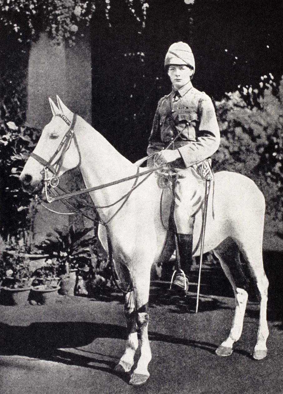 Winston Churchill a cavalo em Bangalore, Índia, em 1897, de "A Roving Commission de Winston S. Churchill", publicado por Scribner&39;s, 1930 de English School