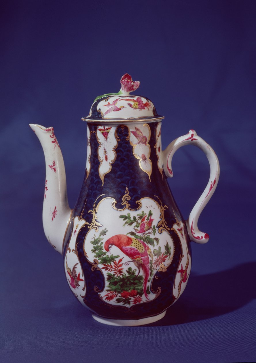 Cafeteira Worcester, decorada com aves do paraíso, c.1750 (porcelana) de English School