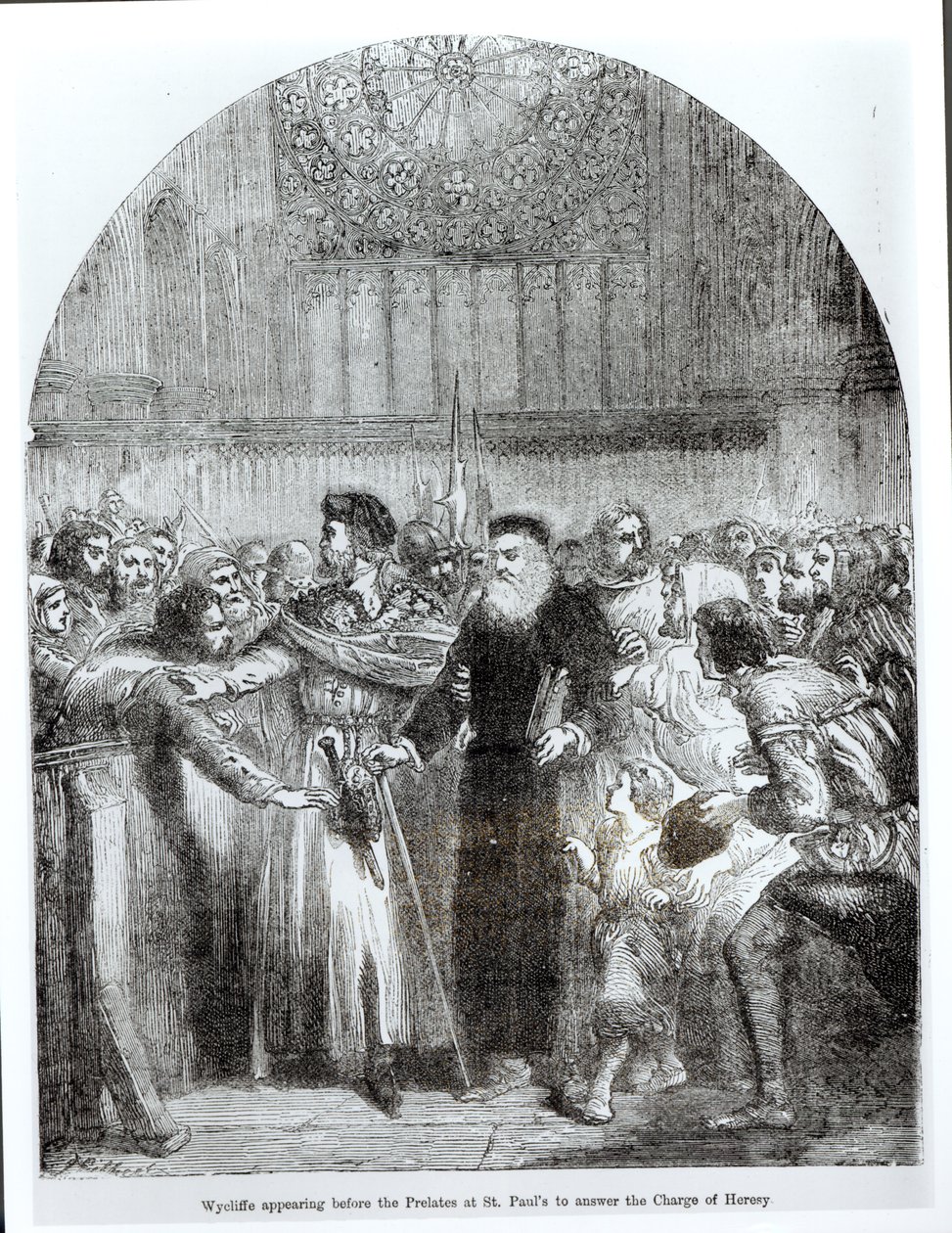 Wycliffe aparecendo diante dos Prelados em St. Paul para responder a acusação de heresia em 1377 de English School