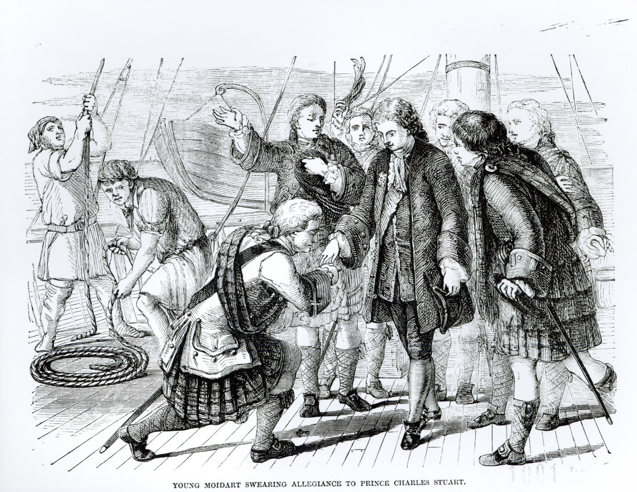 Moidart Young Swearing Allegiance ao Príncipe Charles Edward Stuart (1720-88) de English School