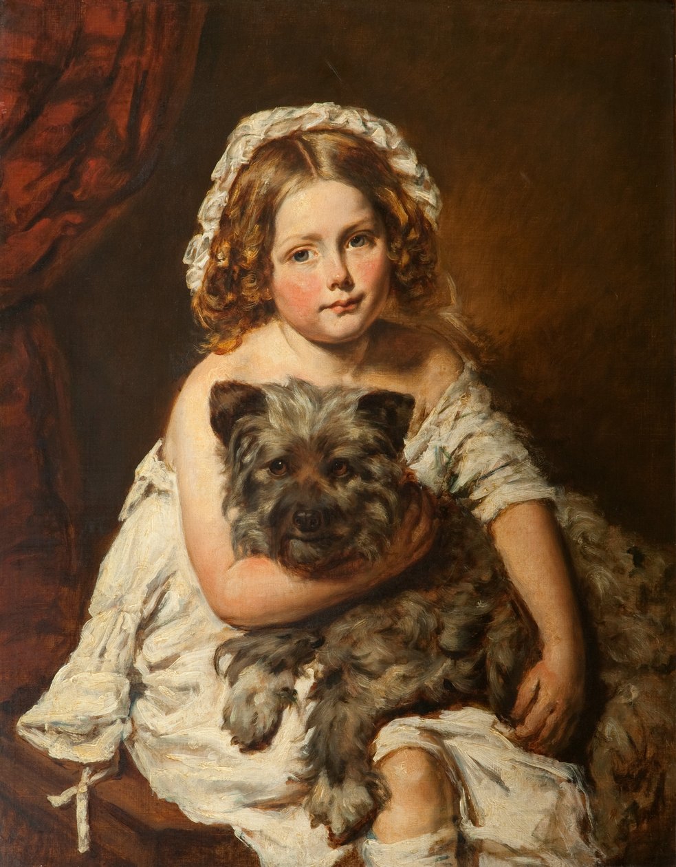 Menina jovem, com, dela, cão, (oil) de English School