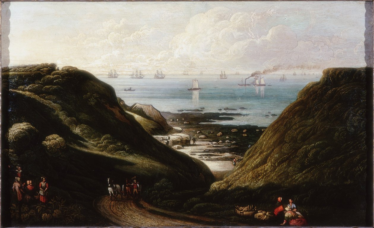 Coast Scene (óleo e lápis a bordo) de English School English School
