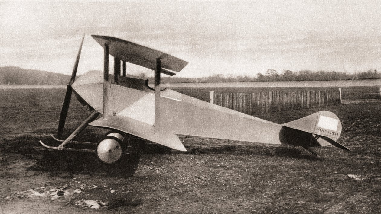 Um tablóide de Sopwith, biplano do trator do escuteiro do seater do único usado durante a Primeira Guerra Mundial, da notícia ilustrada da guerra, 1915 de English Photographer