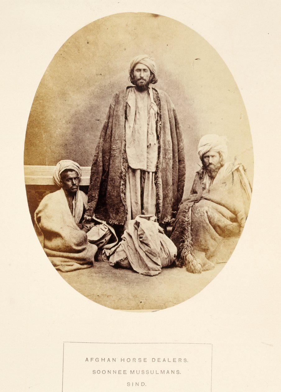 Negociantes de cavalos afegãos, Soonnee Mussulmans, Sind, de The People of India, por J. Forbes Watson, publicado em 1868 (impressão de albume) de English Photographer
