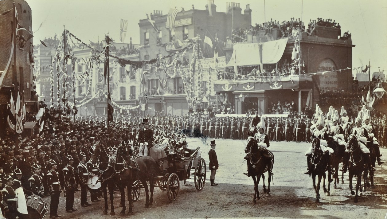 Túnel Blackwall: pagentria como o Príncipe de Gales, mais tarde o Rei Eduardo VII e a Princesa Alexandria assistem à abertura cerimonial do túnel, 1897 de English Photographer