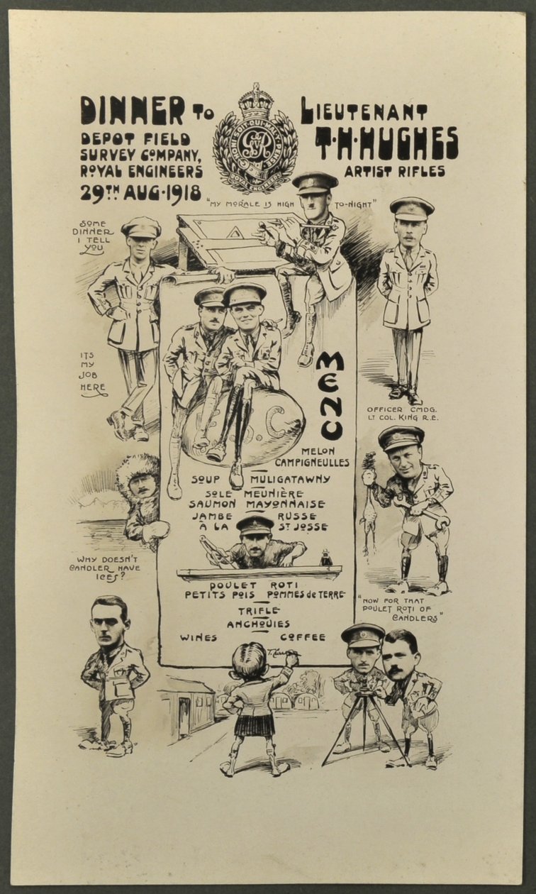 Jantar com o Tenente TH Hughes, Artista Rifles, Depot Field Survey Company, Engenheiros Reais, 29 de agosto de 1918 de English Photographer