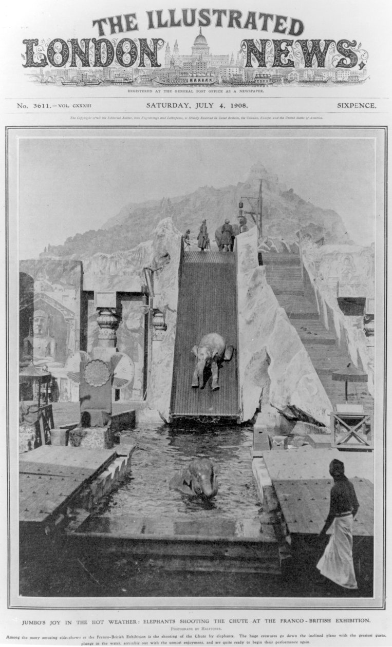 Jumbo&39;s Joy no tempo quente, capa de &39;The Illustrated London News&39;, 4 de julho de 1908 de English Photographer