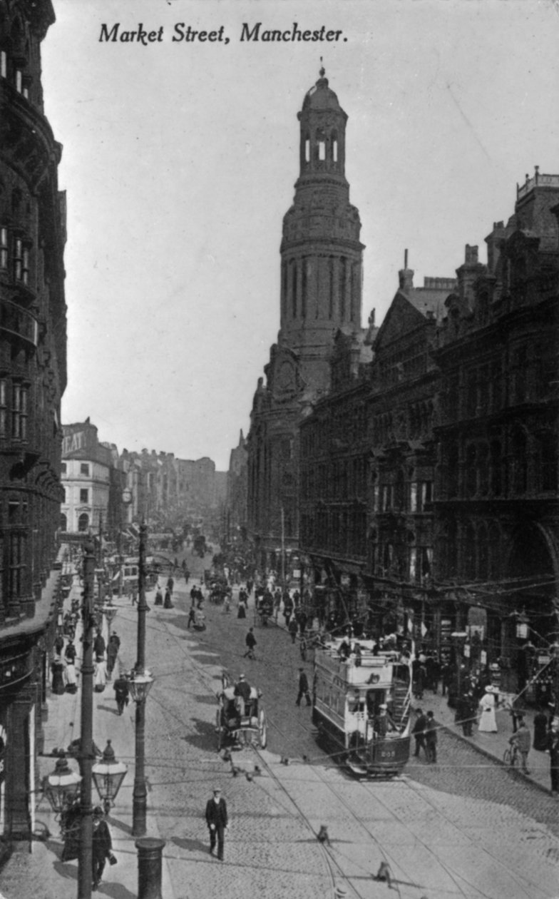 Rua do mercado, Manchester, c.1910 (foto do bw) de English Photographer