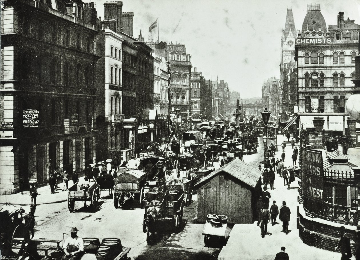 New Bridge Street, olhando para Ludgate Circus, cidade de Londres, 1890 de English Photographer