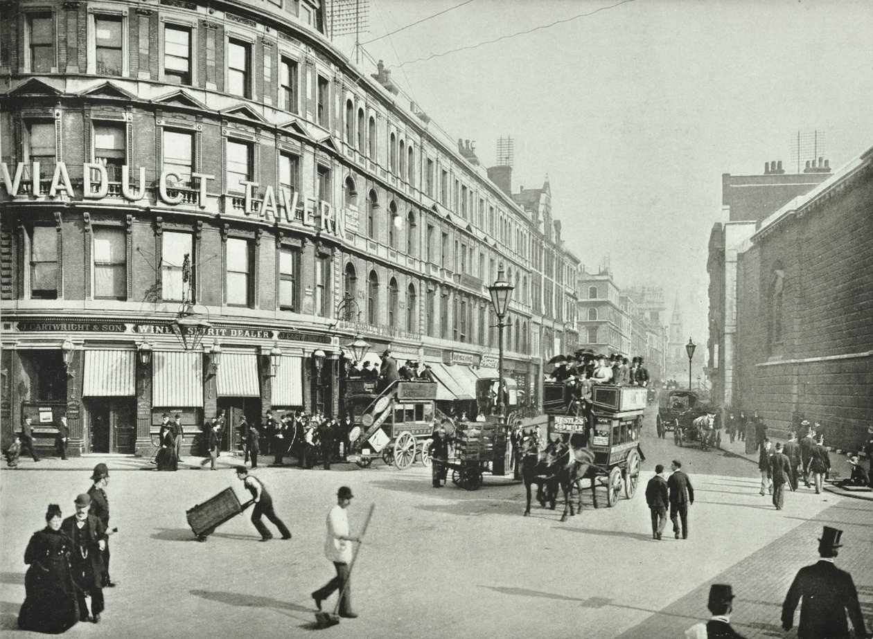 Newgate Street, olhando para o leste de Old Bailey, cidade de Londres, 1890 de English Photographer