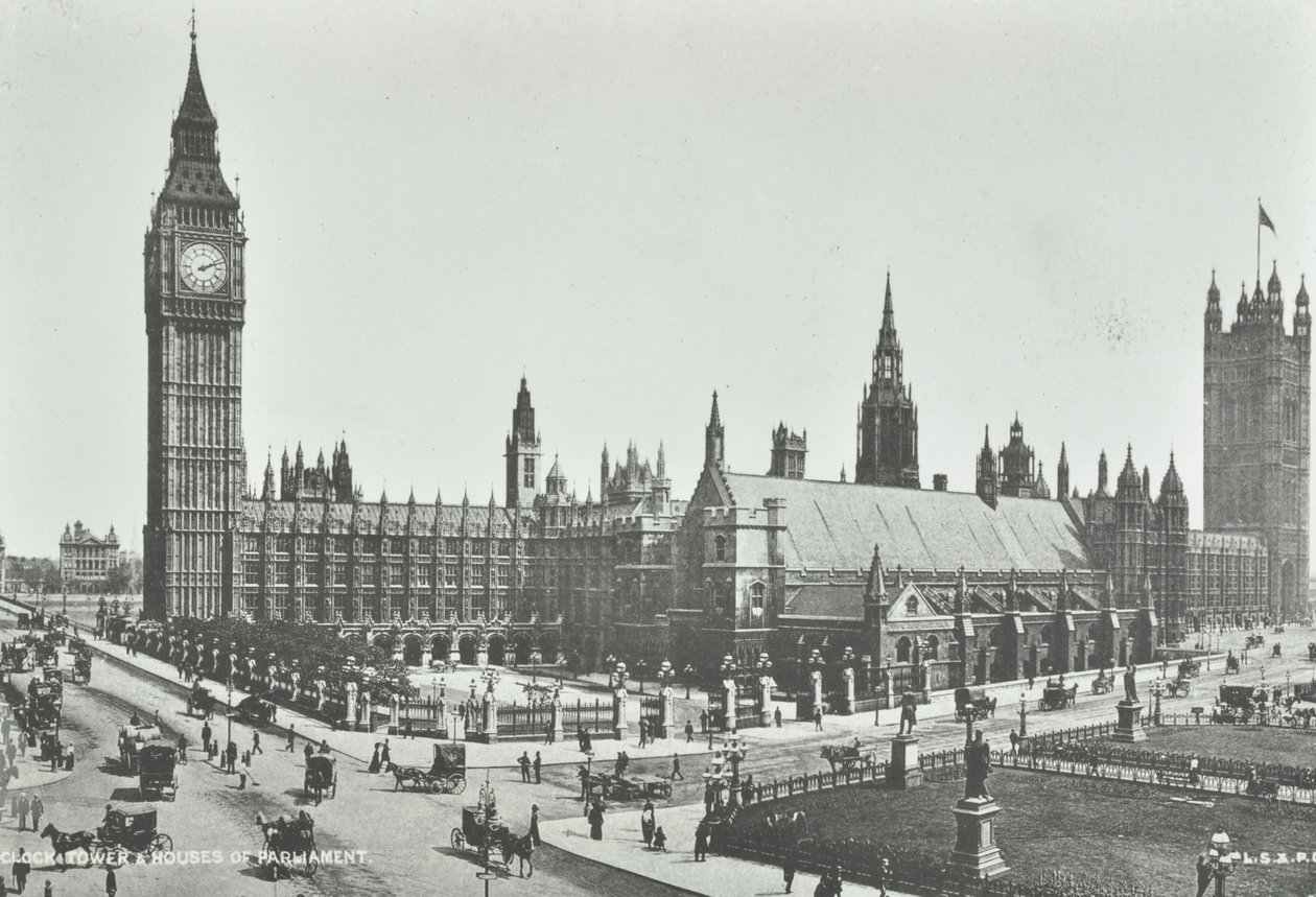 Parliament Square, Westminster LB: olhando para o leste para o Big Ben e Houses of Parliament, 1895 de English Photographer