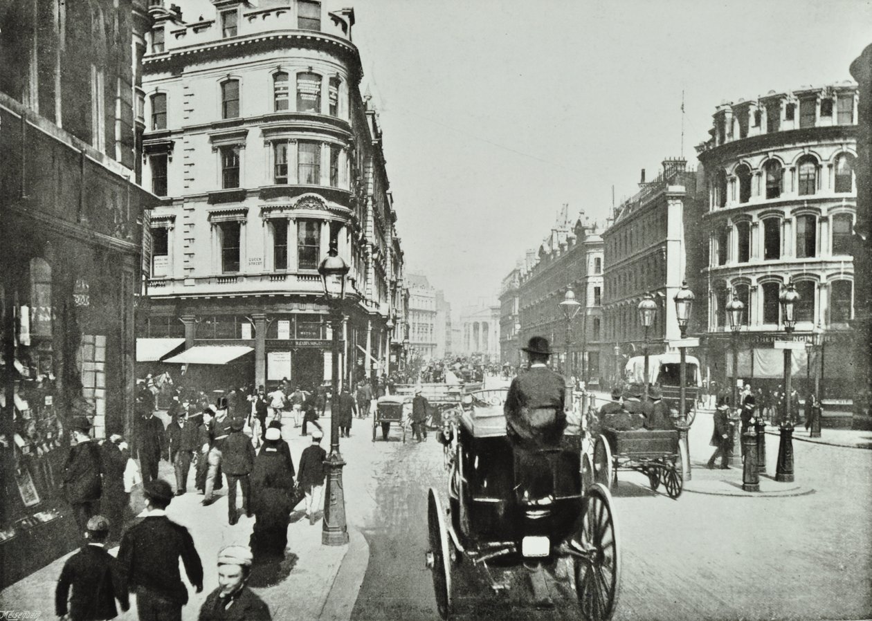 Queen Victoria Street, olhando para o leste da Queen Street, cidade de Londres, 1890 de English Photographer
