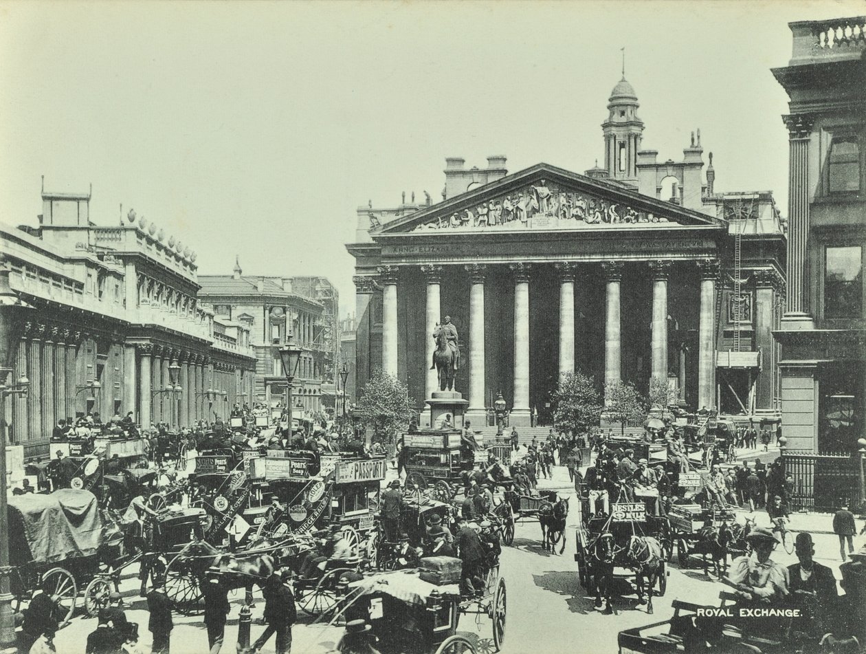 Royal Exchange, Threadneedle Street, cidade de Londres, 1890 de English Photographer