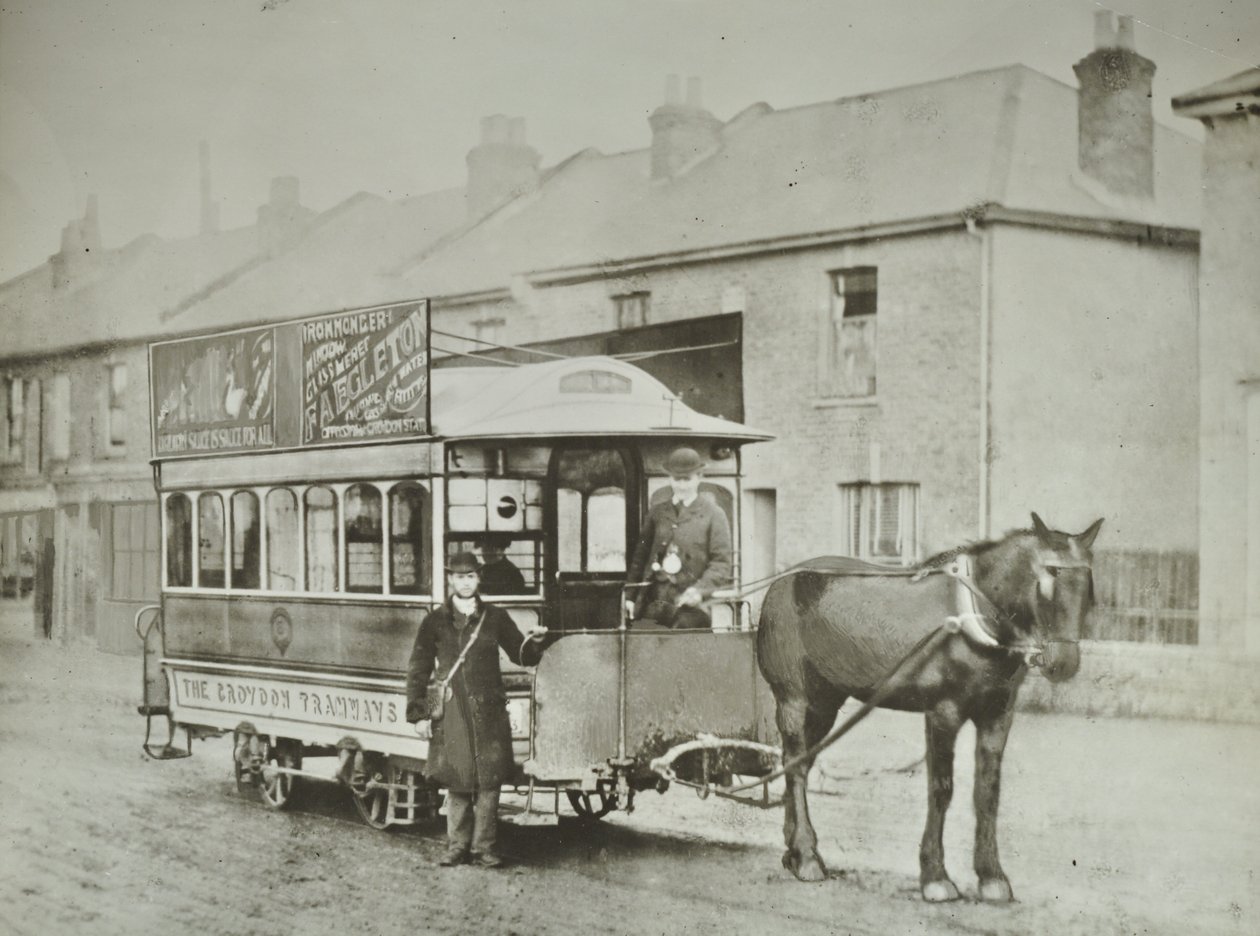 Carro de cavalo único da Croydon Tramways Company no terminal de Red Deer, 1885 de English Photographer
