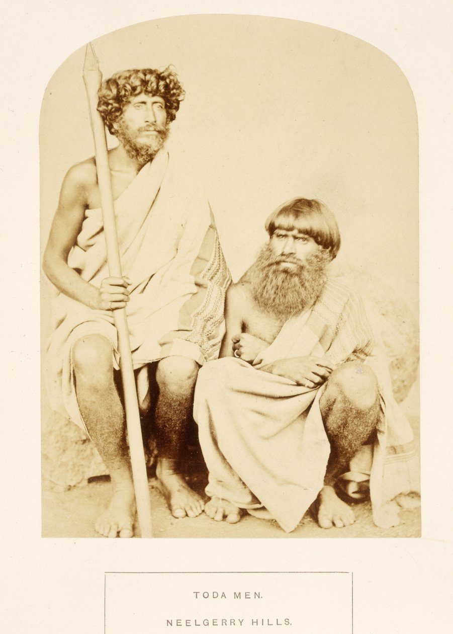 Toda Men, Neelgerry Hills, de The People of India, de J. Forbes Watson, publicado em 1868 (impressão de albume) de English Photographer