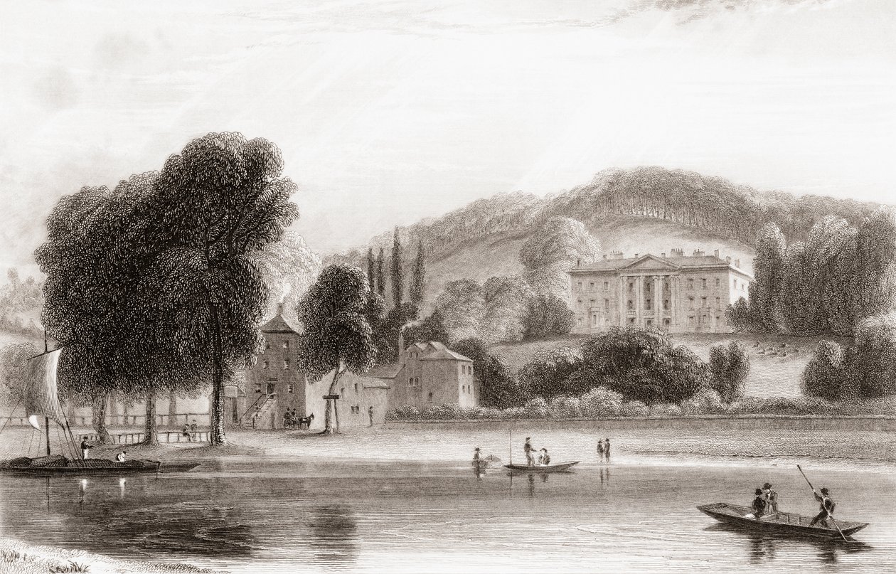 Vista do século XIX de Beaumont Lodge, Old Windsor, Berkshire, Inglaterra. Vendida em 1854 à Companhia de Jesus e rebaptizada Beaumont College, uma escola pública jesuíta. De Churton