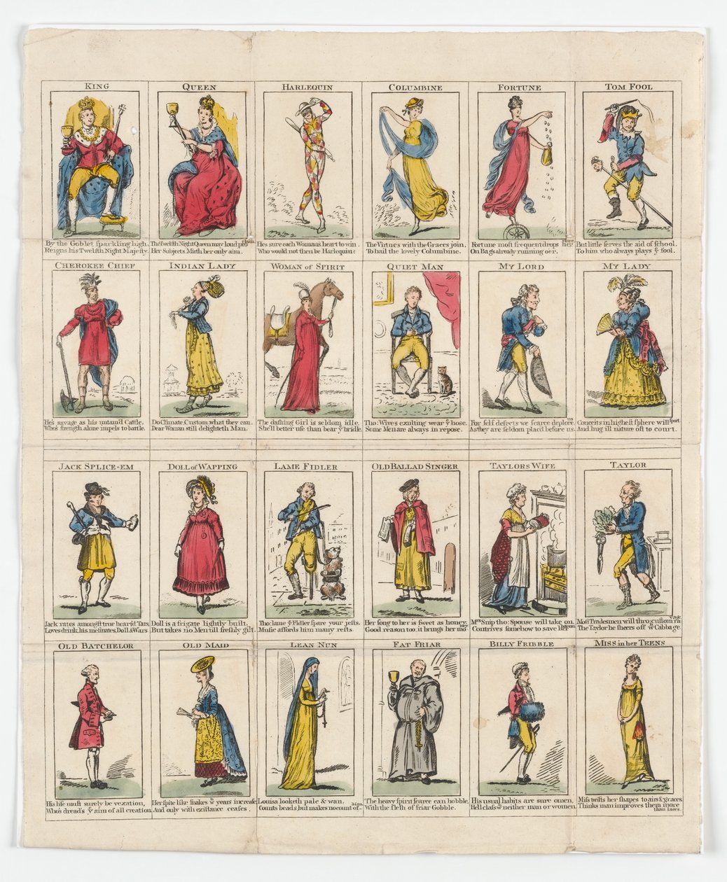 24 personagens da Décima-Noite, 1818 (gravura colorida à mão) de English School