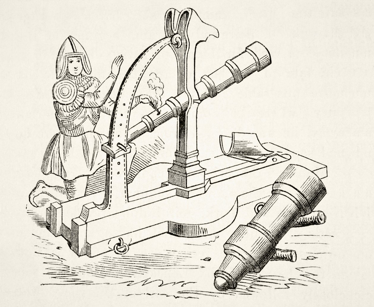 Um canhão do século 15, da história nacional e doméstica da Inglaterra por William Hickman Smith Aubrey (1858-1916) publicou Londres, c.1890 de English School
