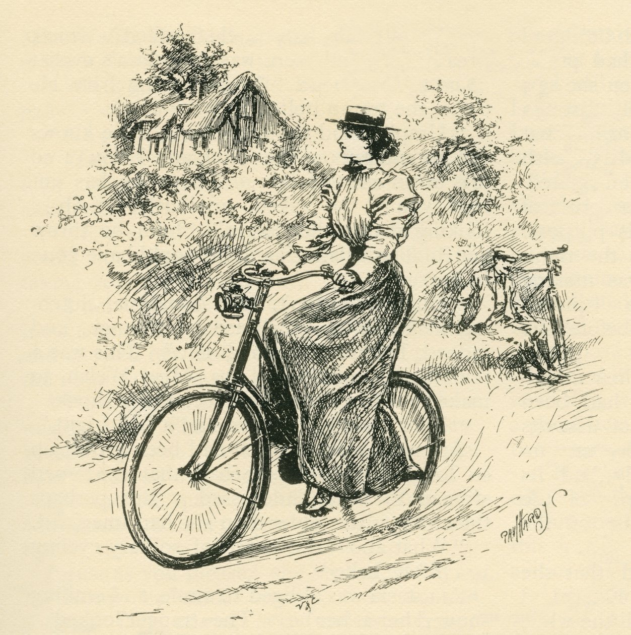 Uma mulher ciclista do século XIX. Da revista The Strand Magazine publicada em 1897. de English School