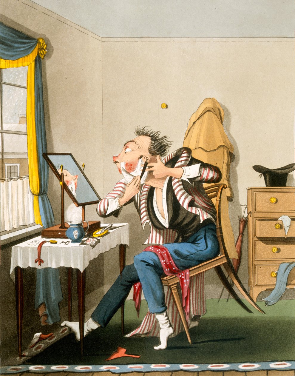 Uma navalha Blunt, pub. por Hunt, 1827 (gravura colorida) de English School