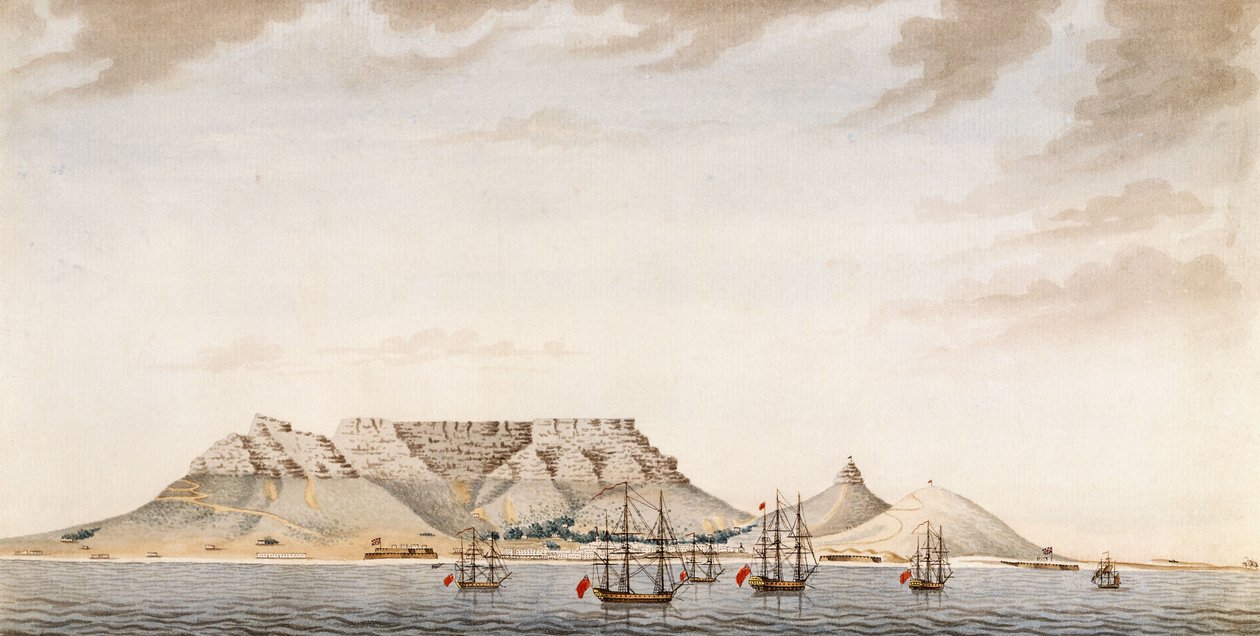 Uma frota britânica em Table Bay, c.1780 de English School