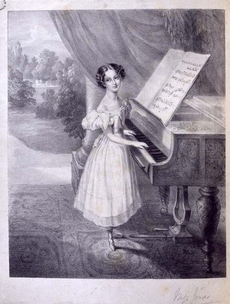 A Child Pianist (Miss Jonas?) Tocando "Pastorale" de John Field, c.1835 (gravura) de English School