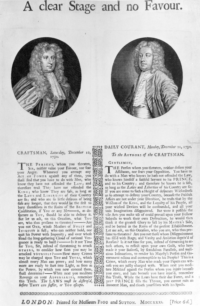 Um Palco Claro e Nenhum Favor, 1730 (engravign) de English School